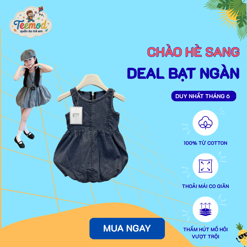 Váy TEEMOOD cho bé gái, váy xinh mặc hè chất mềm mát xòe bồng phong cách Hàn Quốc hot trend 2026 bé đi học đi chơi