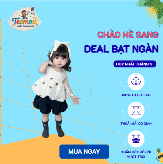 Đồ Hè Cho Bé Gái TEEMOOD – Set Váy Cotton Siêu Xinh Cho Bé Diện Hè 2026