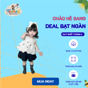 Set Bộ Đồ Bé Gái TEEMOOD Áo Váy 2 Dây Thắt Nơ Sau Phối Quần Đùi Đen Chất Mềm Mại