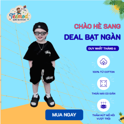 Đồ hè bé trai TEEMOOD áo thun form rộng phối quần short cotton cực ngầu cho bé trai mùa hè. Chất liệu mềm mại, co giãn thoải mái, thấm hút mồ hôi tốt, phù hợp mặc đi chơi, du lịch và mặc hằng ngày.